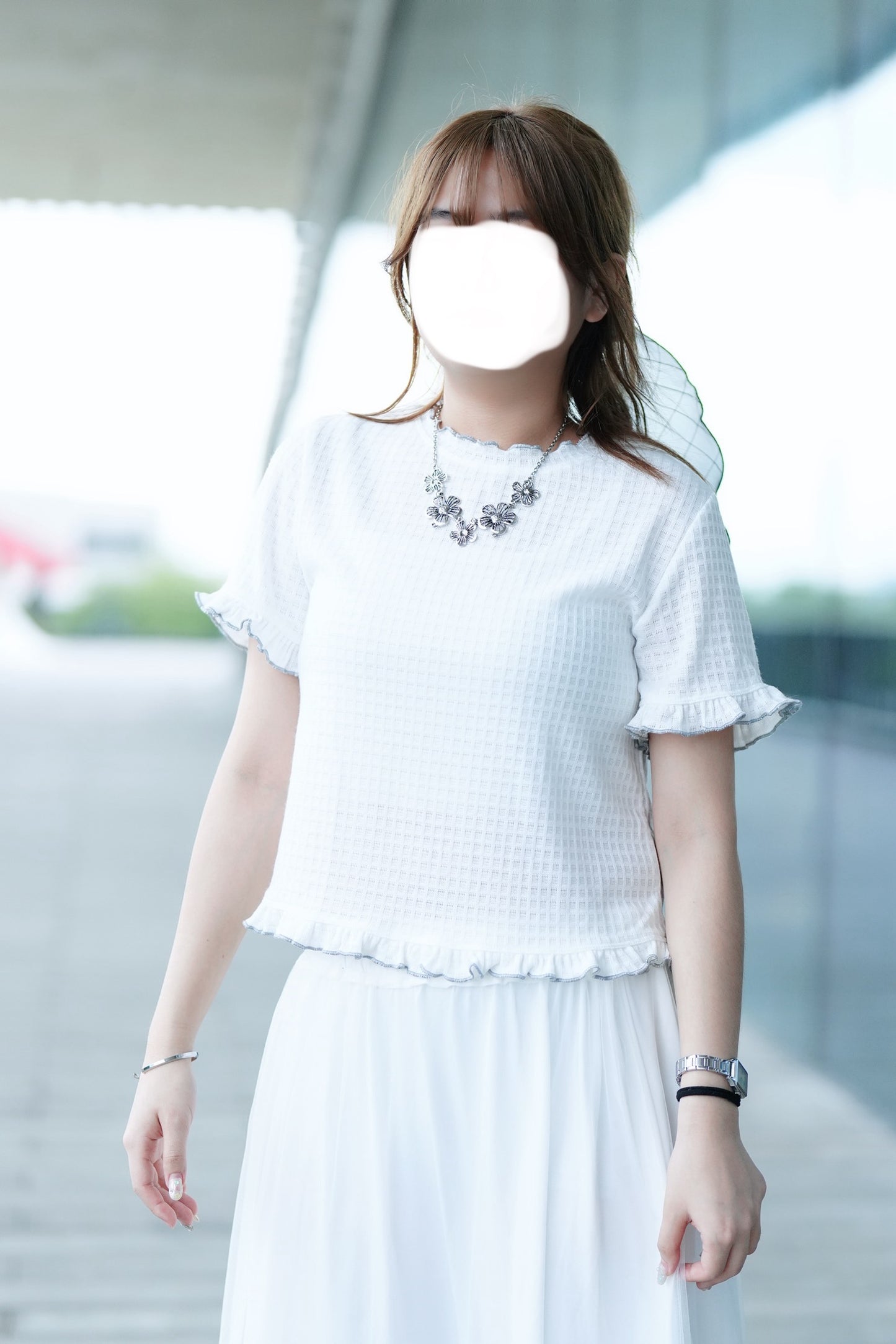 Ruffle花邊格紋Top 一色入