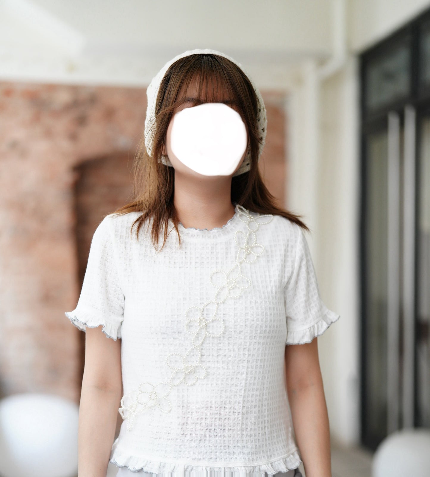 Ruffle花邊格紋Top 一色入