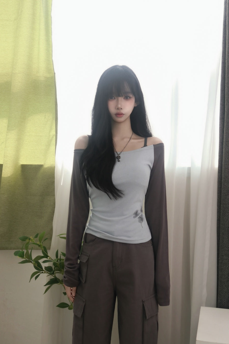 插肩水墨花長袖Top 三色入
