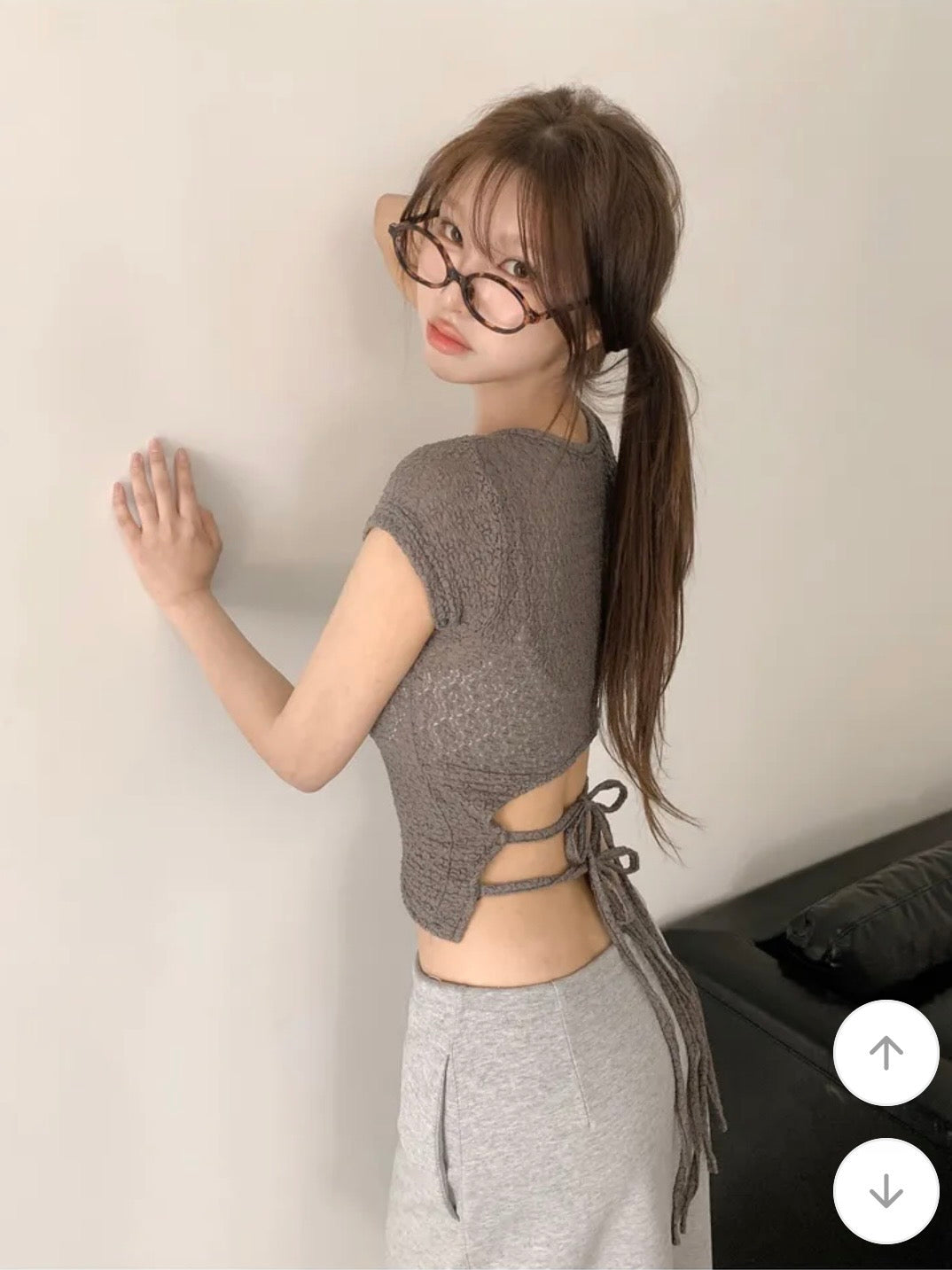 皺皺後綁帶短T 四色入