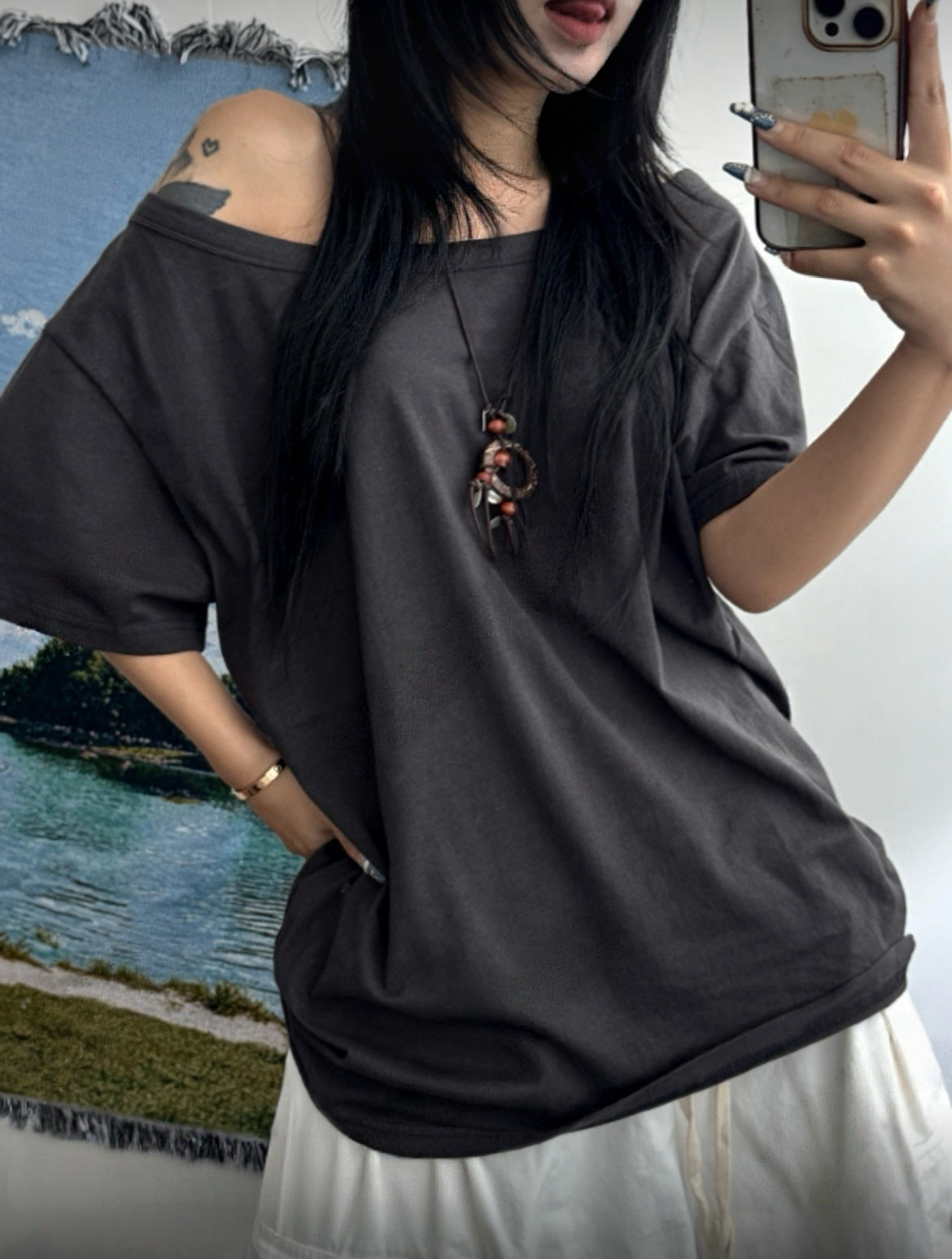 3月限定韓貨預訂95折☆ Basic斜膊Oversize Tee 四色入