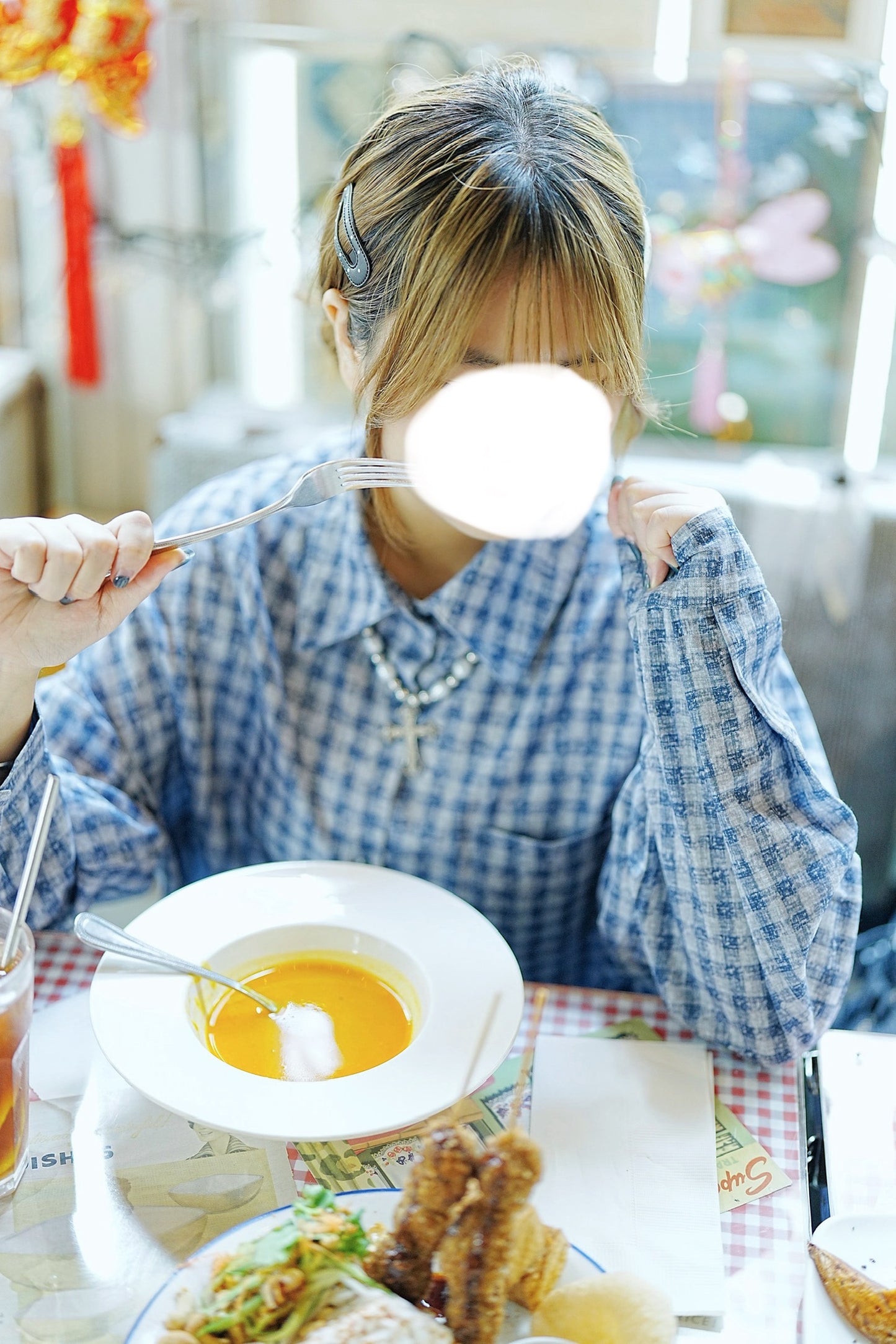 復古格紋ruffle襯衫 兩色入￼￼￼￼