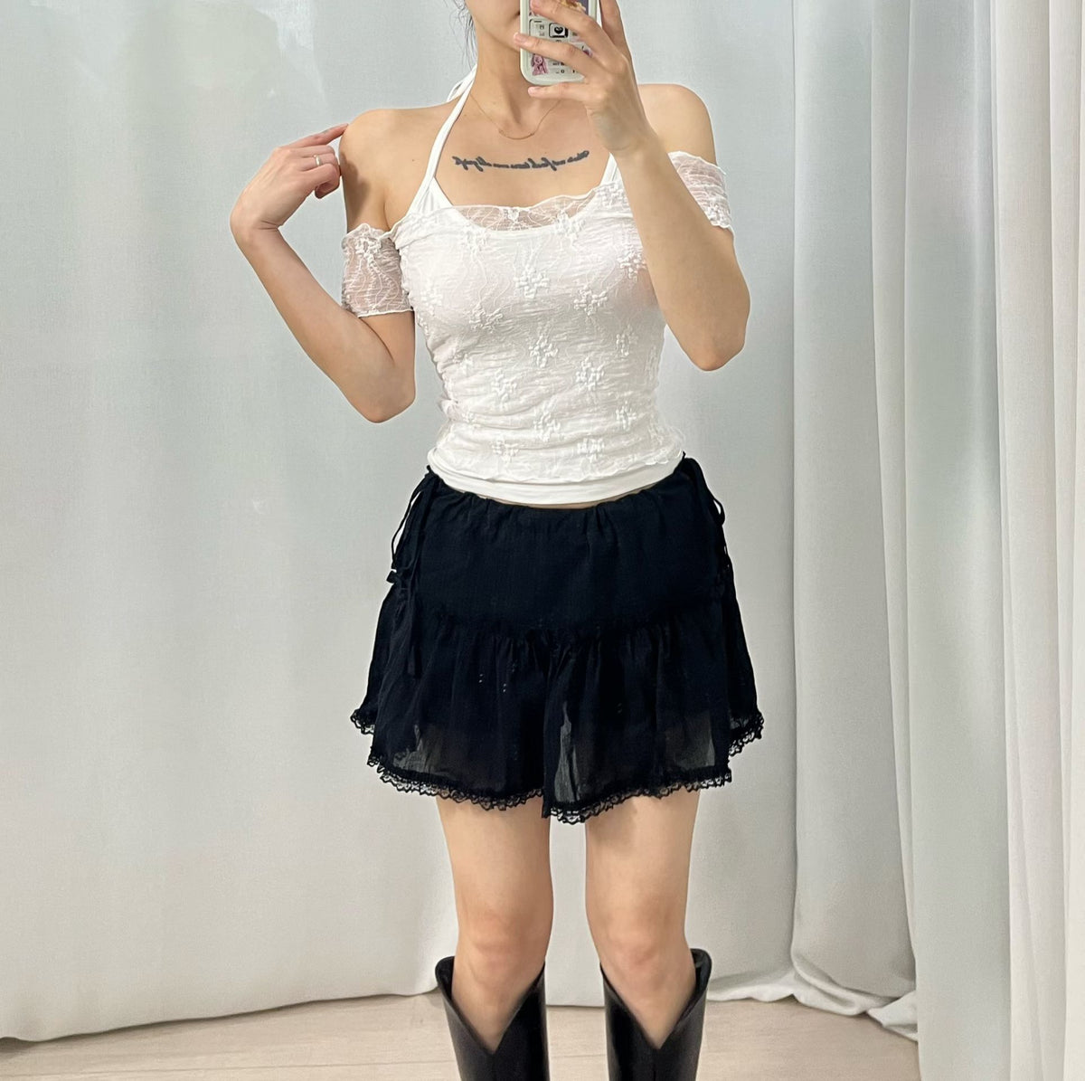 Lace花紋透兩件set 三色入