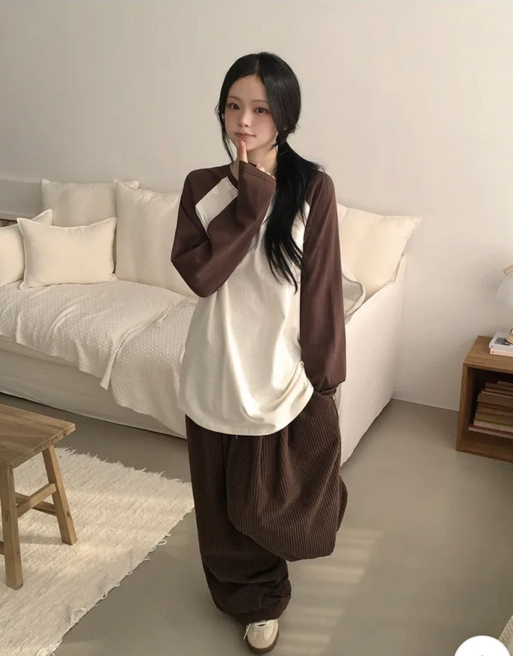 Oversize牛角插肩長袖Tee 五色入