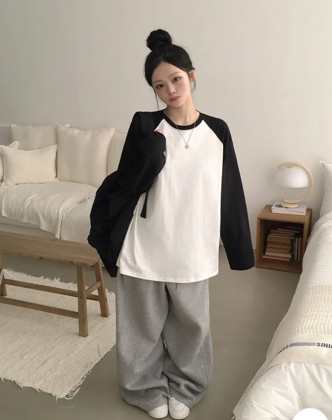 Oversize牛角插肩長袖Tee 五色入