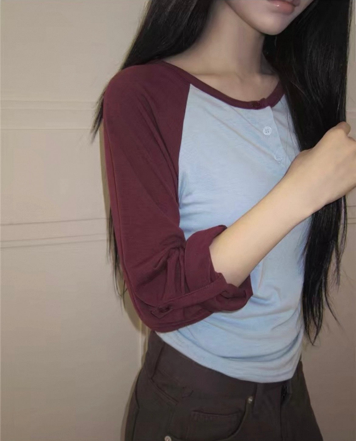 插肩鈕扣牛角Tee 四色入