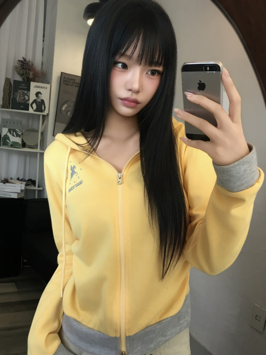 復古撞色拉鏈帽外套 四色入