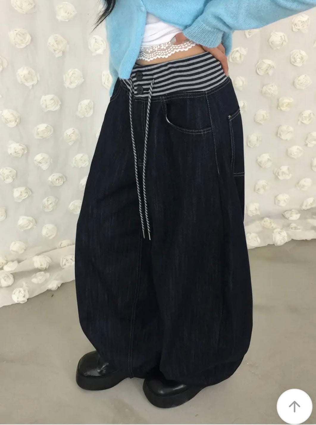 橫紋抽繩彎刀褲 三色入