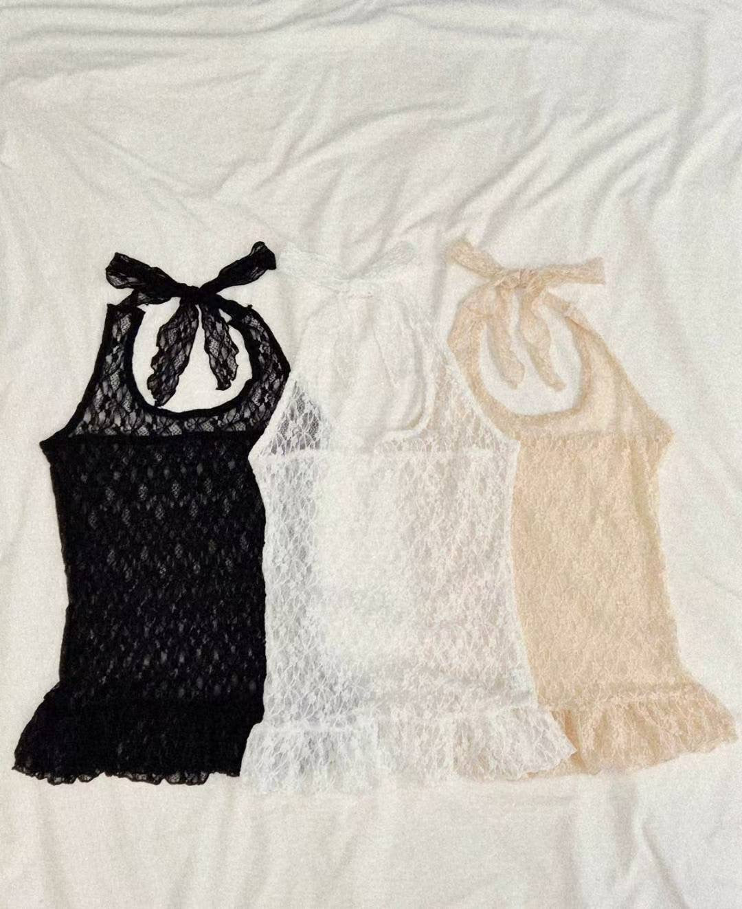 [$109系列] Lace綁帶掛脛背心