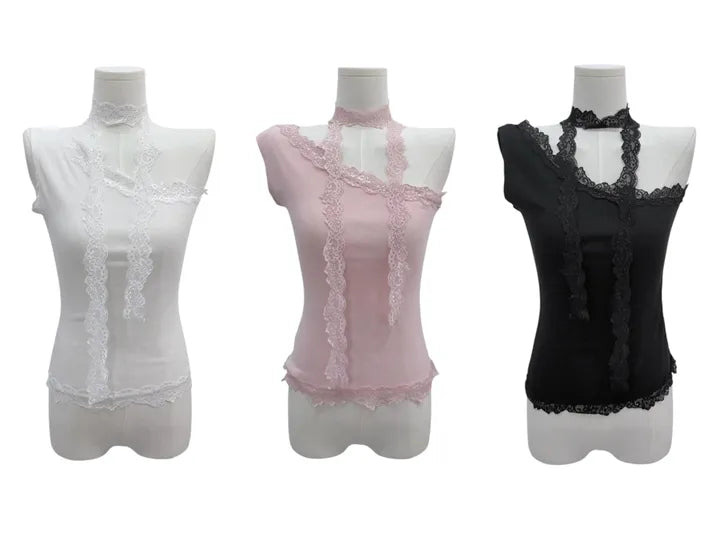 Asa同款斜肩Lace Top 三色入