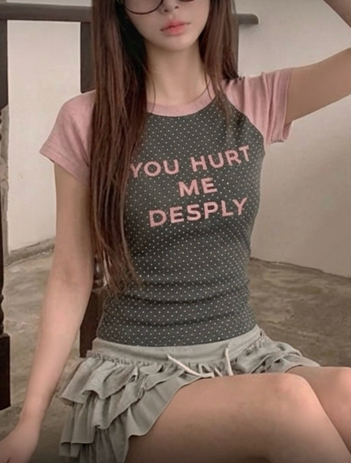 韓制波點貼身拼色Top 四色入