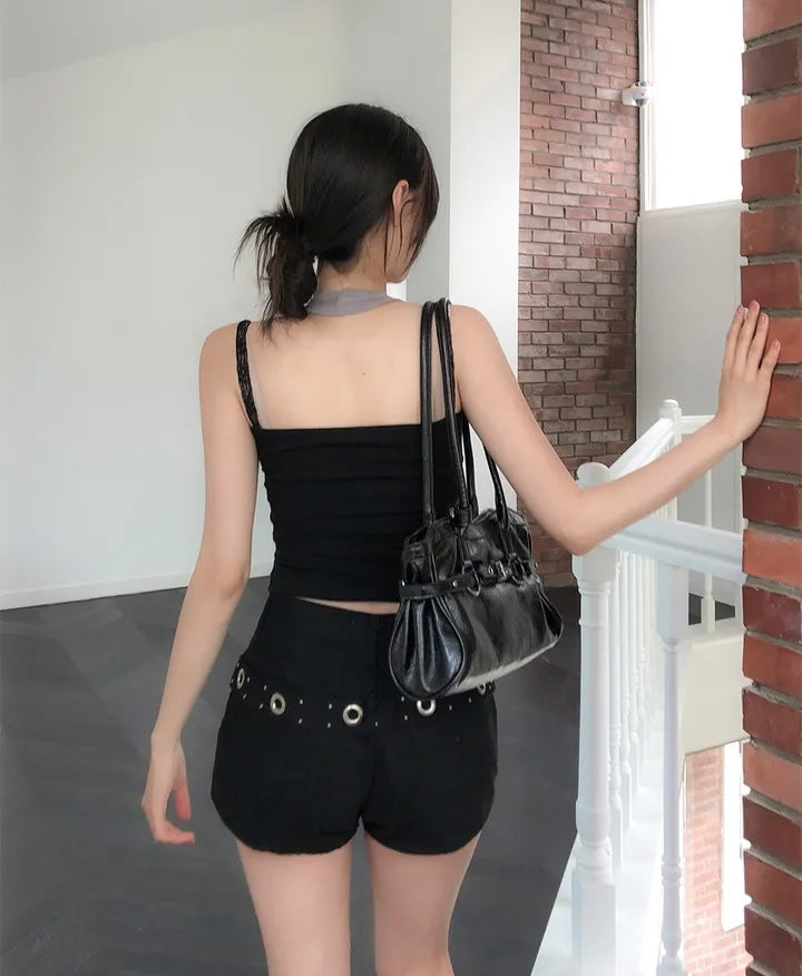 蕾絲假兩件掛脖背心 三色入