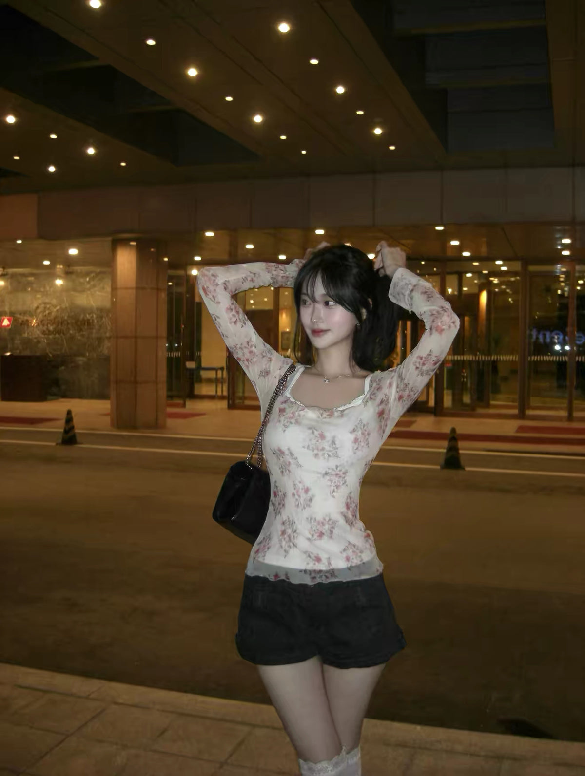 碎花方領網紗Top 兩色入