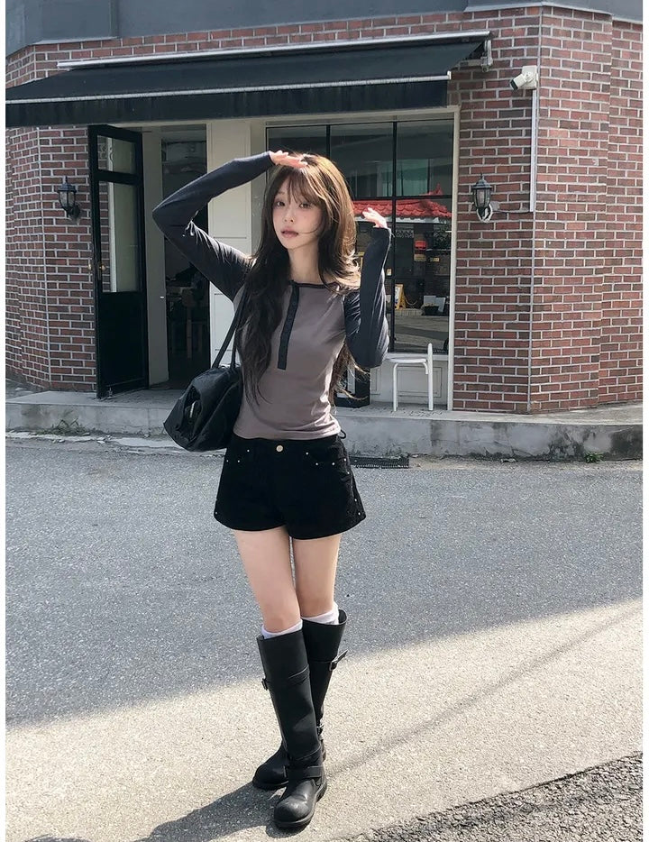 插肩半扣牛角Tee 三色入