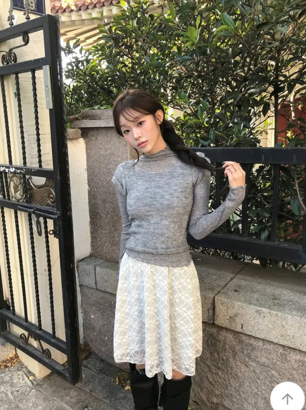 木耳邊高領兩件Set 三色入