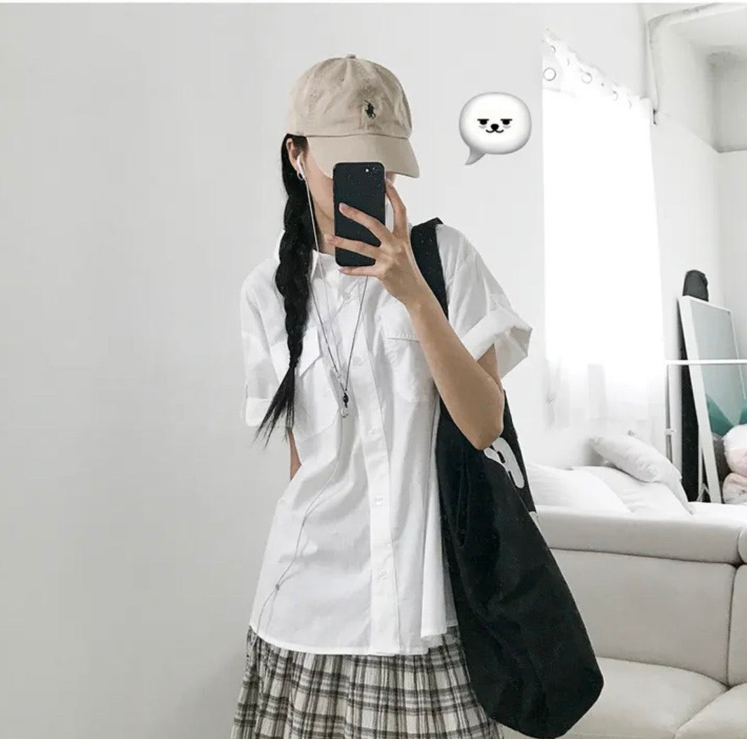 口袋鈕扣短袖襯衫 五色入