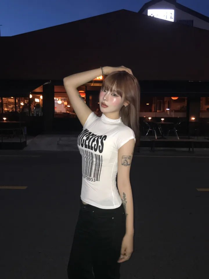 條碼半高領飛袖上衣 四色入