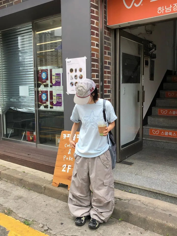 7月韓貨預訂95折಄格紋星星短袖Tee 五色入