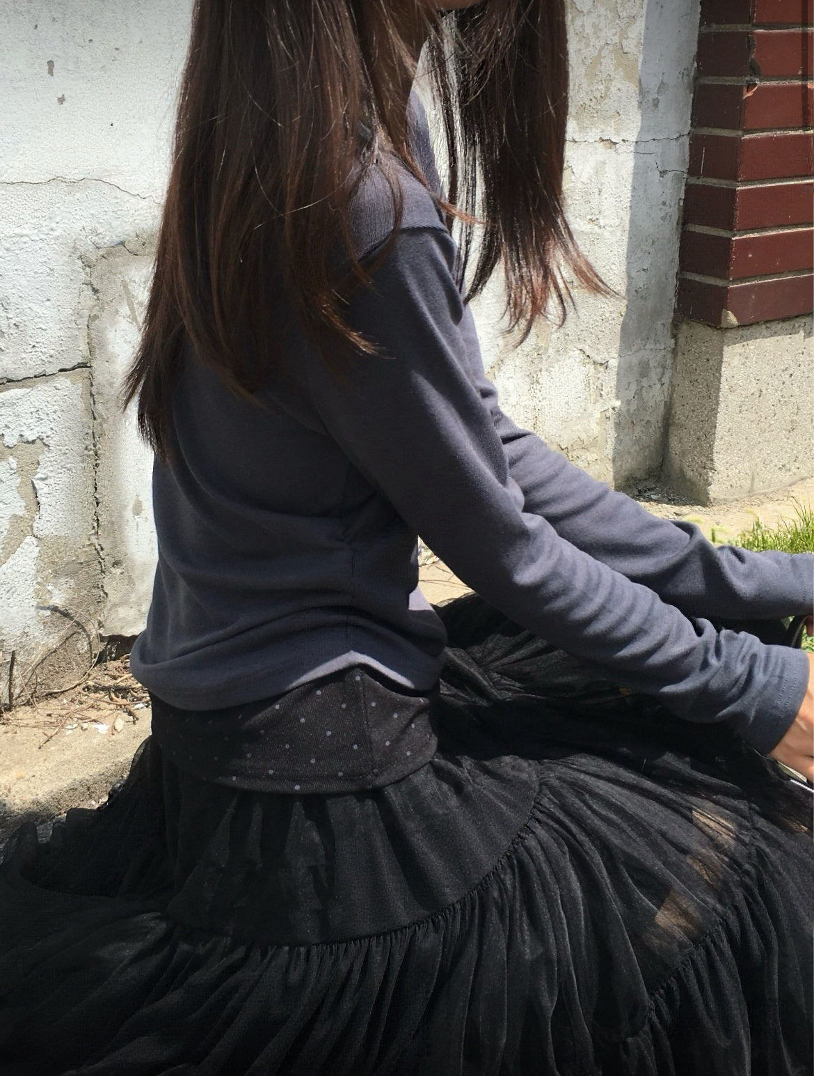 波點假兩件長袖上衣 三色入