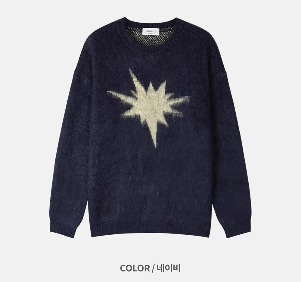 Star Pattern Round Neck Knit Sweater