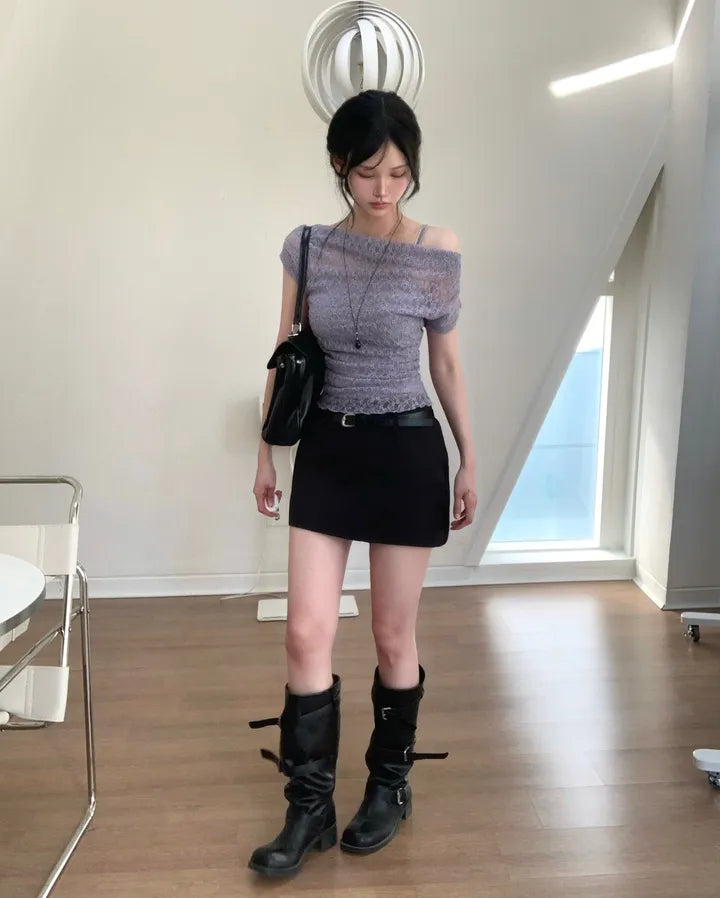 Lace短袖兩件set 三色入