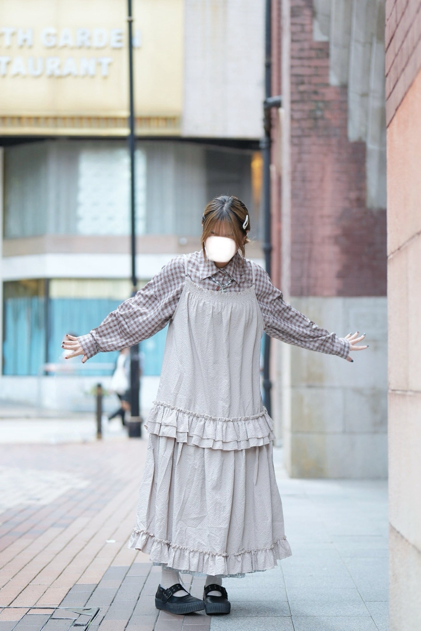 復古格紋ruffle襯衫 兩色入￼￼￼￼