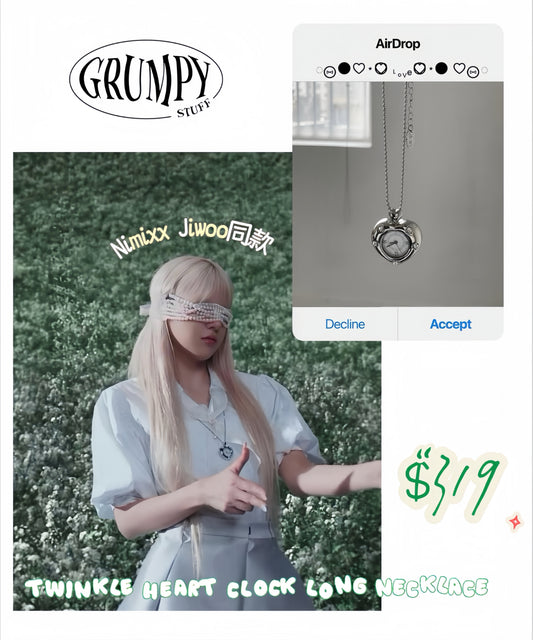 Grumpy Stuff Twinkle Heart Clock Long Necklace