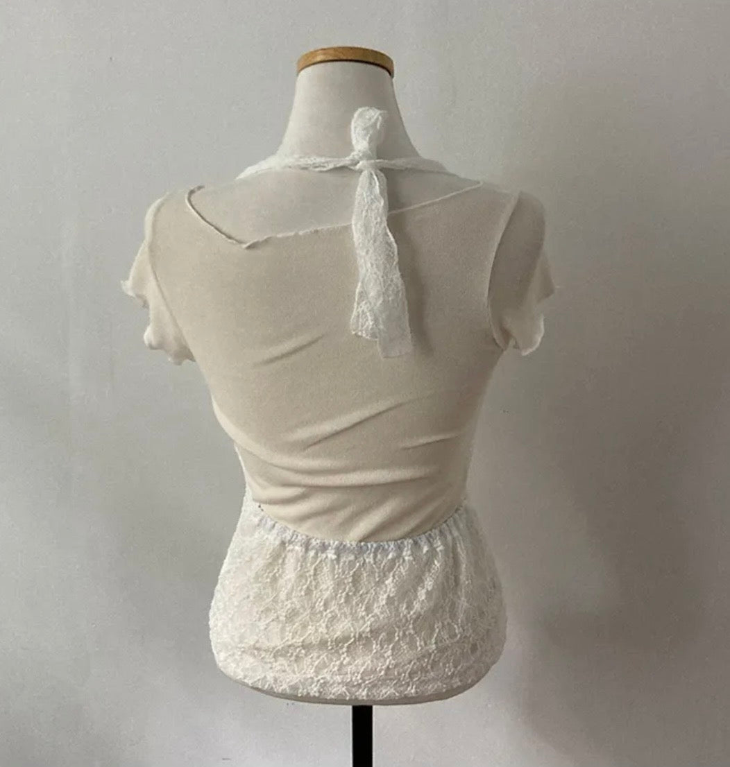Lace V領短袖兩件set 三色入