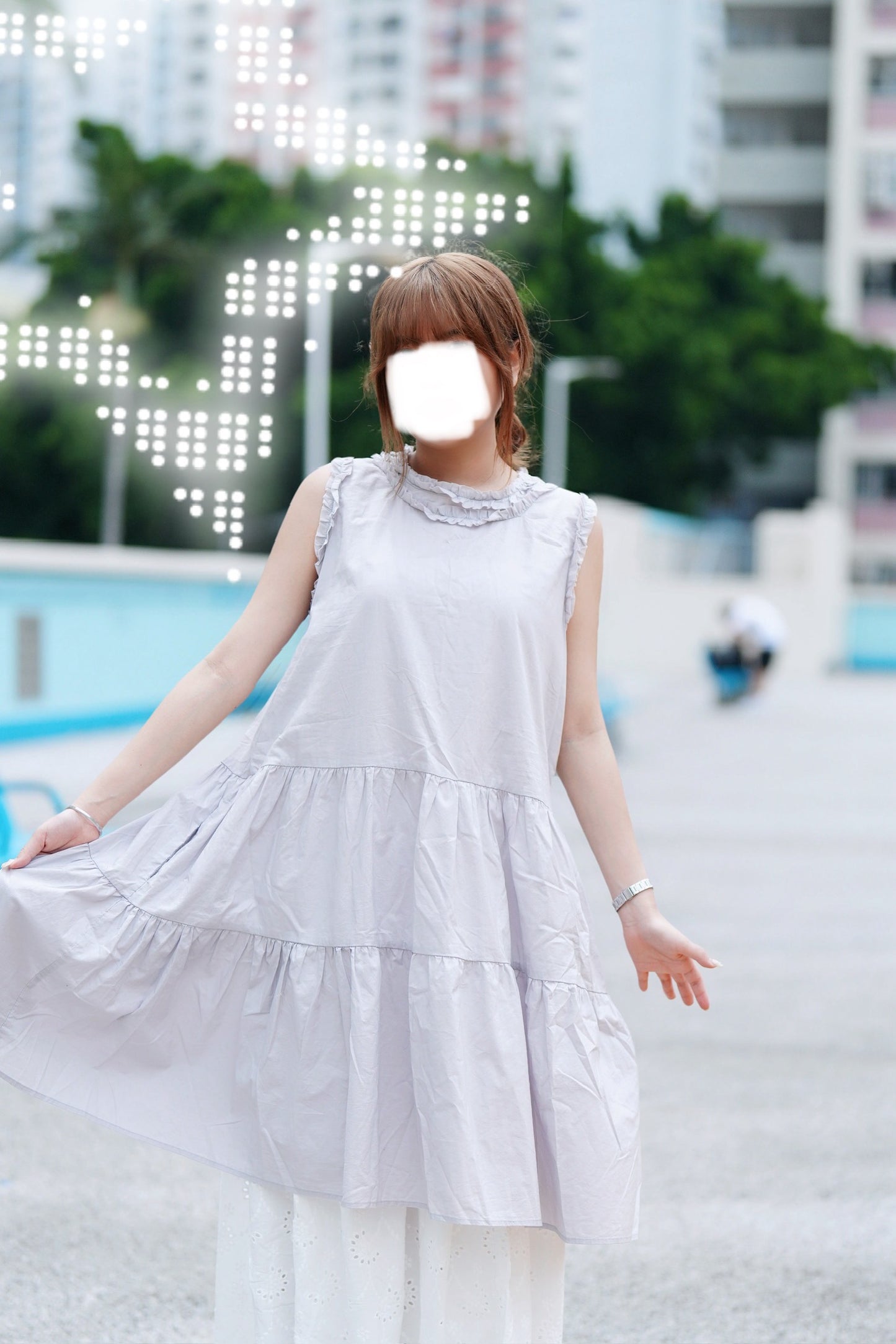 [套裝優惠] Double ruffle ops+ 縷空花花Pattern半身裙￼