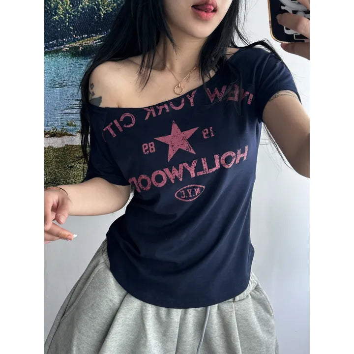 星星一字肩Top￼