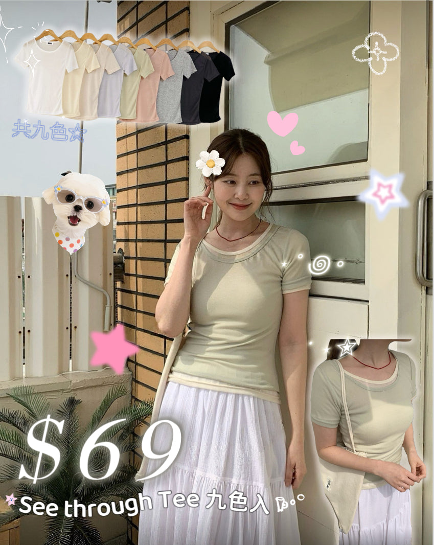 4月限定韓貨預訂95折ᢉ𐭩  See Through Tee 九色入