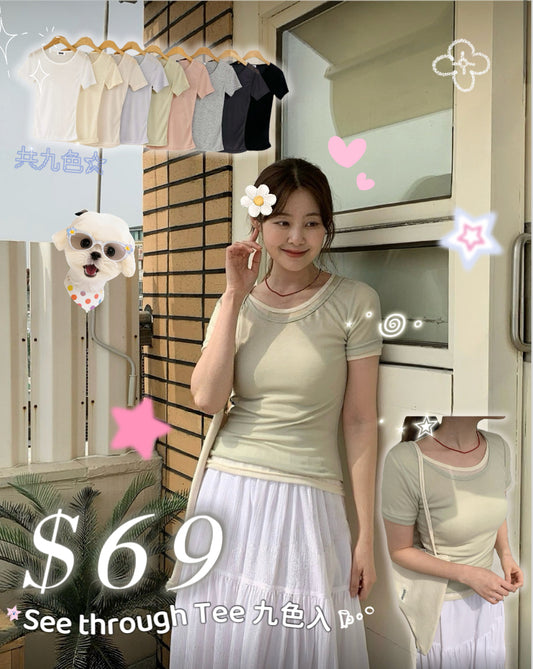 4月限定韓貨預訂95折ᢉ𐭩  See Through Tee 九色入