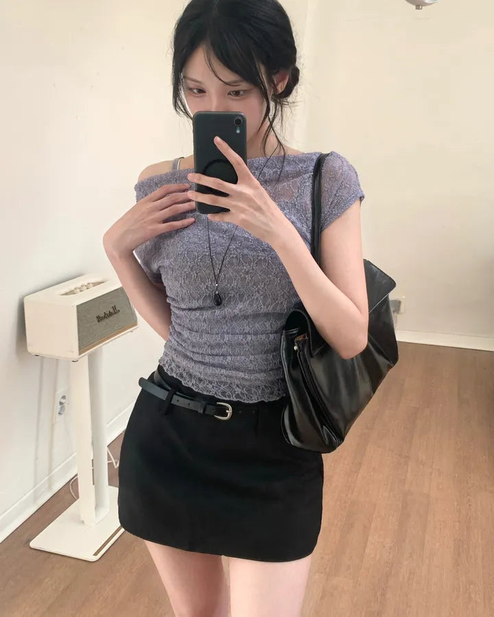 Lace短袖兩件set 三色入