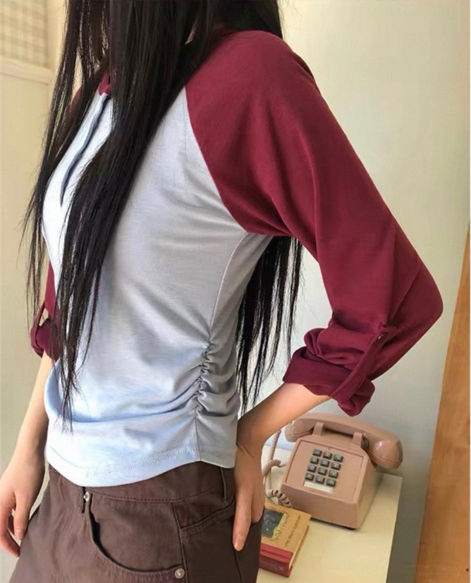 插肩鈕扣牛角Tee 四色入