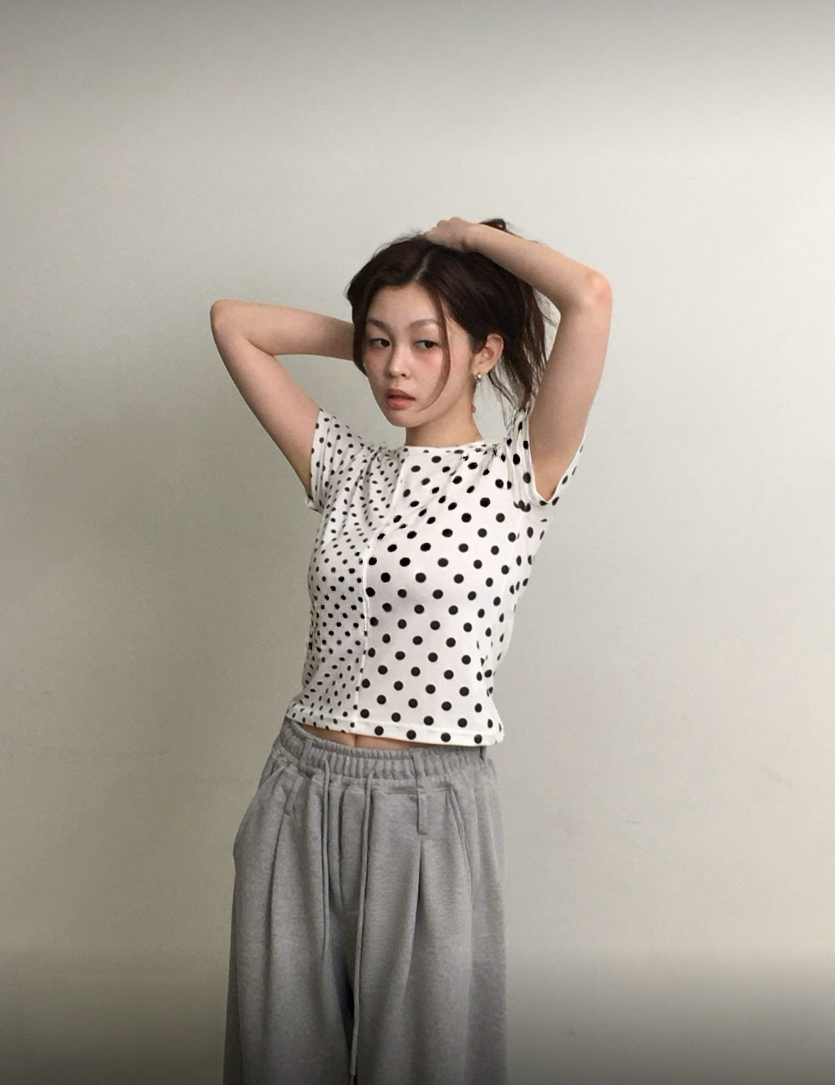 3月限定韓貨預訂95折☆ 雙拼波點Top 三色入