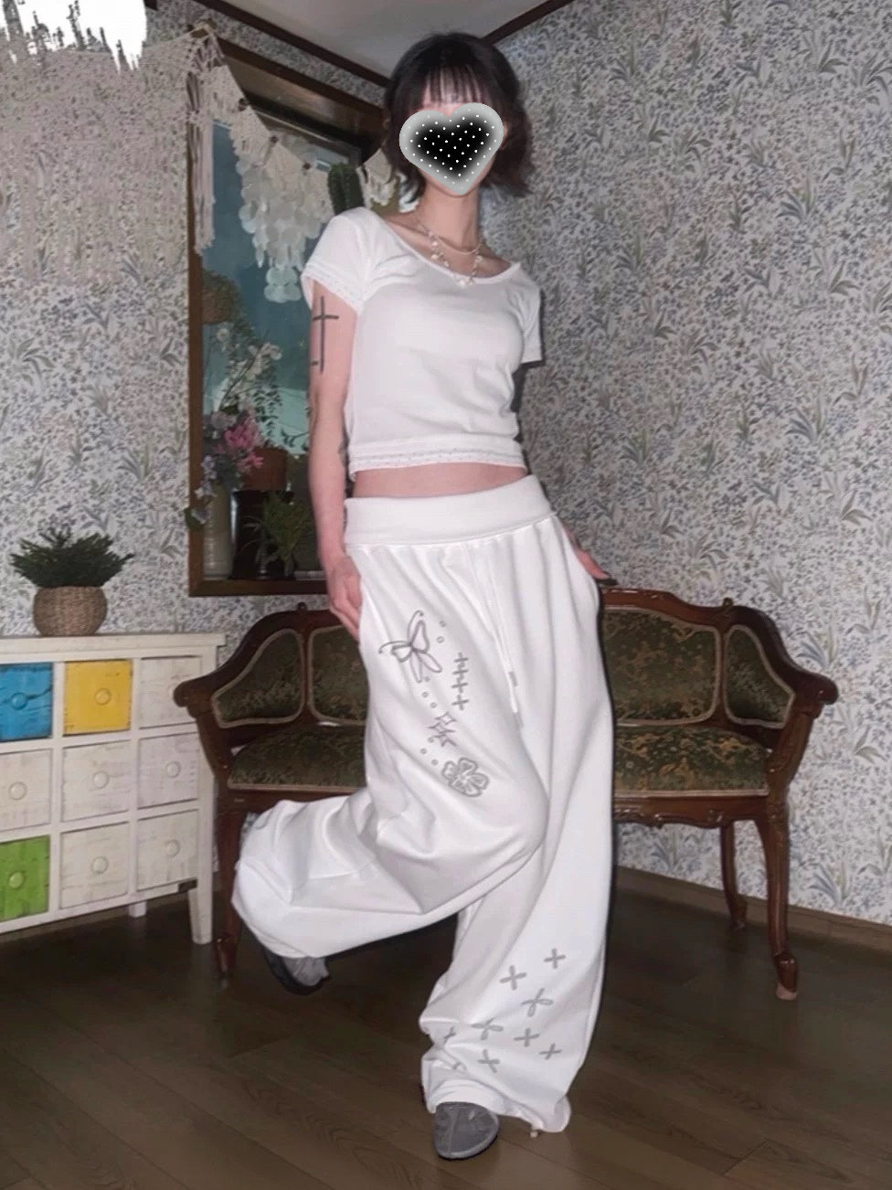 4月限定韓貨預訂95折ᢉ𐭩 Printed Wrinkled Pants 兩色入