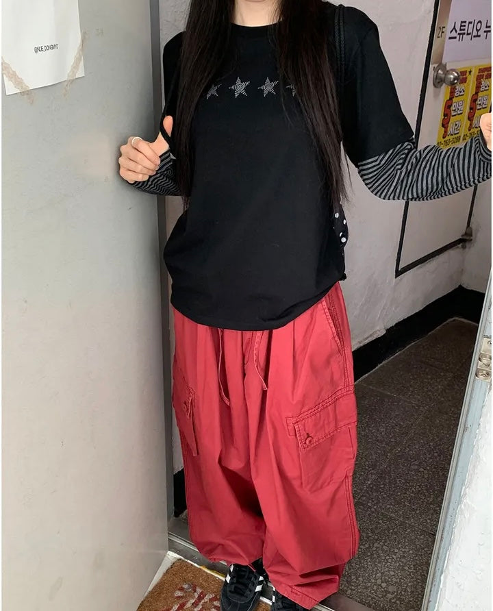 星星撞色假兩件Top 四色入