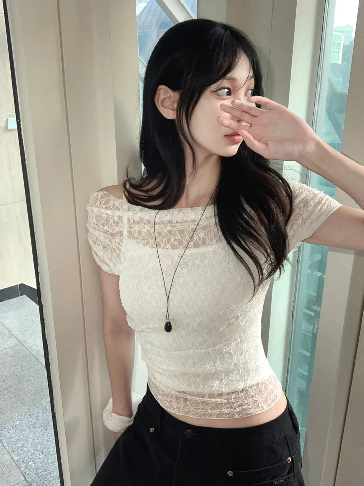 Lace短袖兩件set 三色入