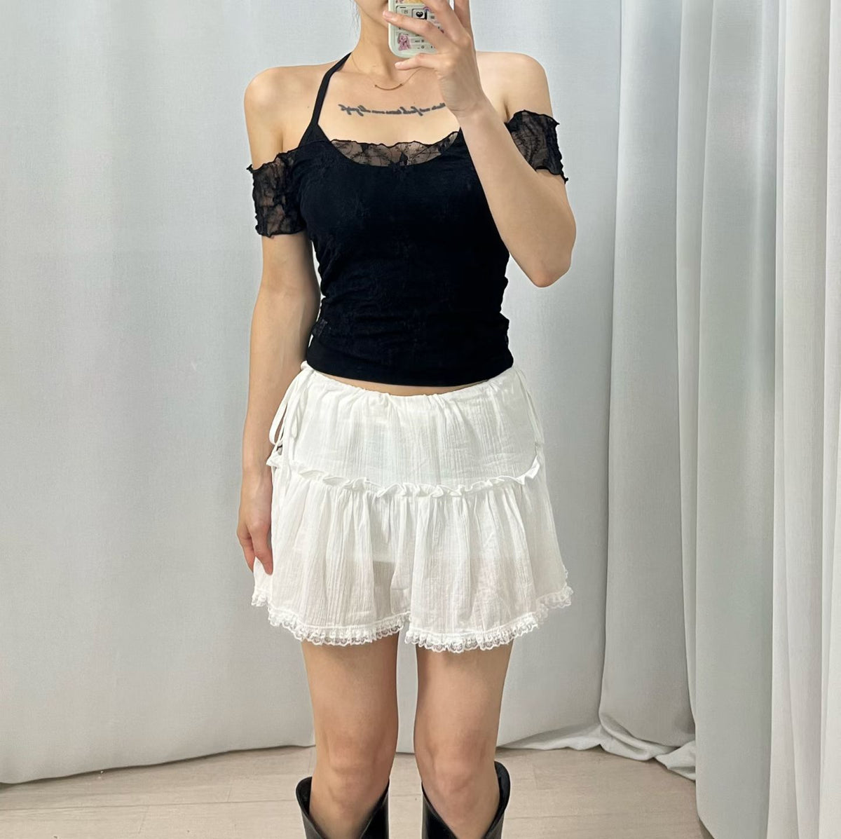 Lace花紋透兩件set 三色入