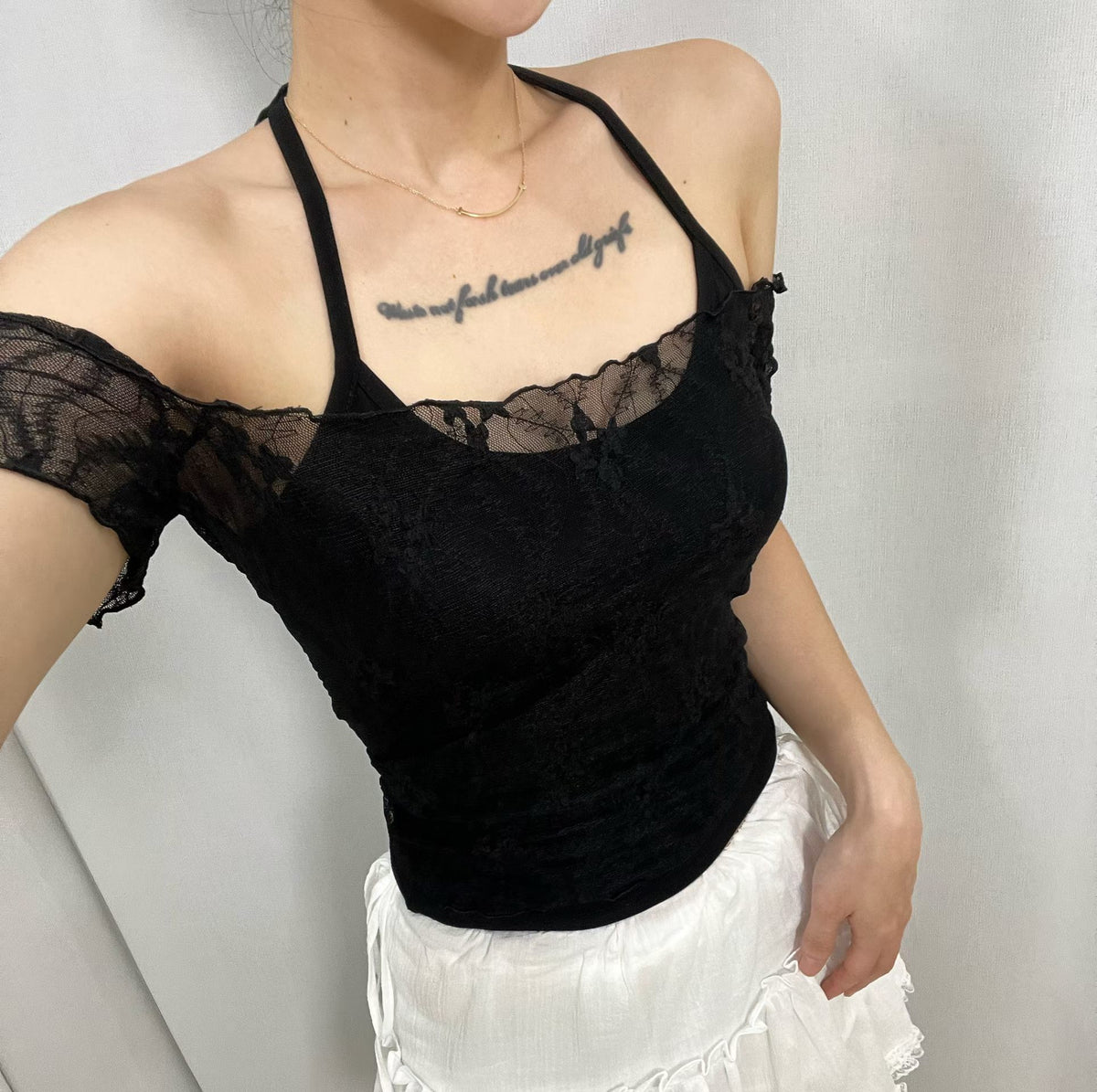 Lace花紋透兩件set 三色入