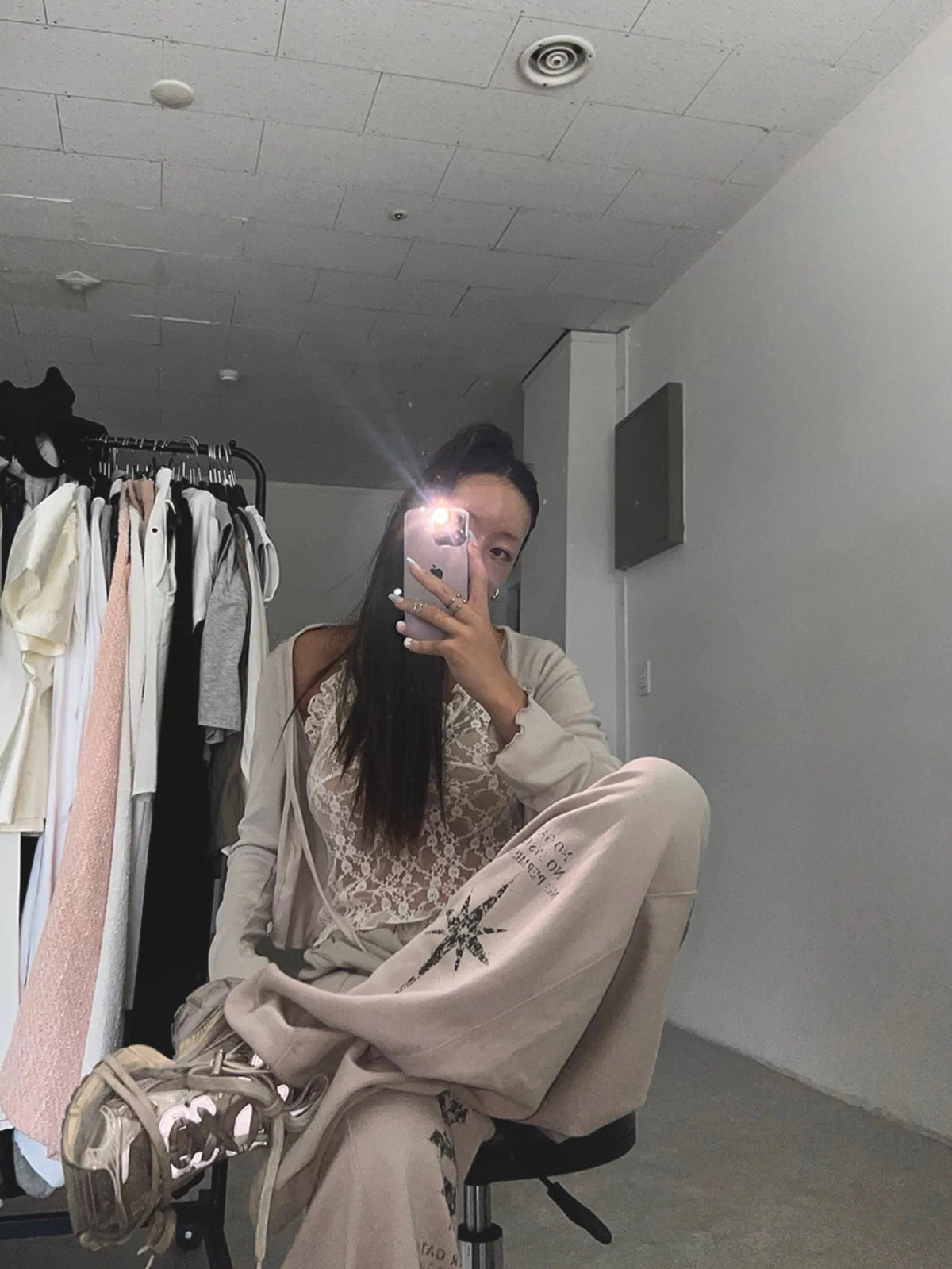 蕾絲掛頸假兩件長袖Top 三色入