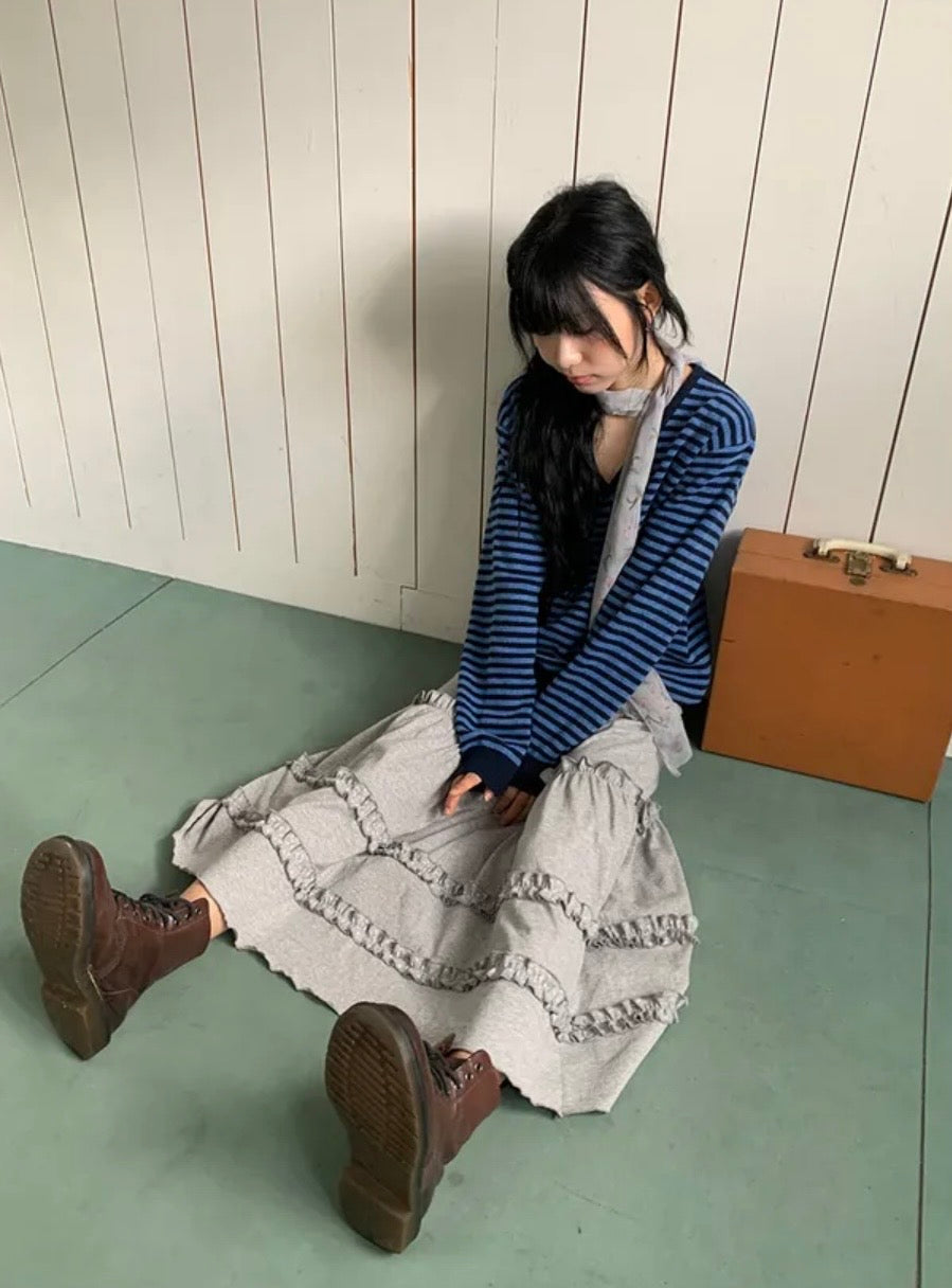 碎花木耳層層長裙 四色入