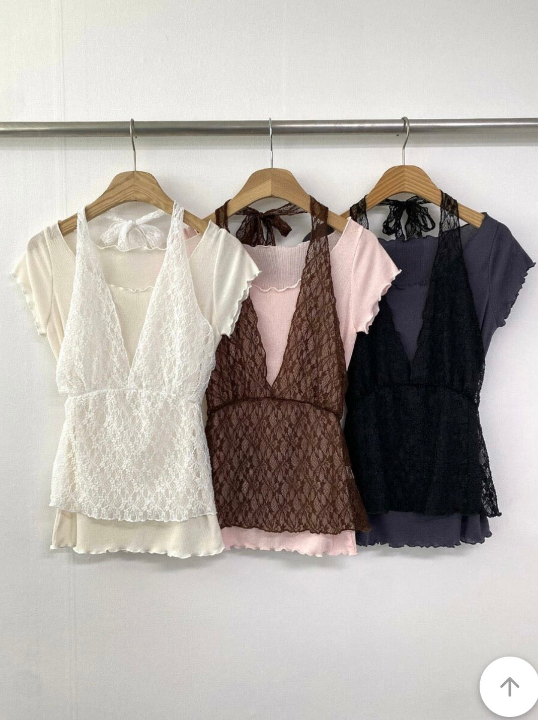 Lace V領短袖兩件set 三色入