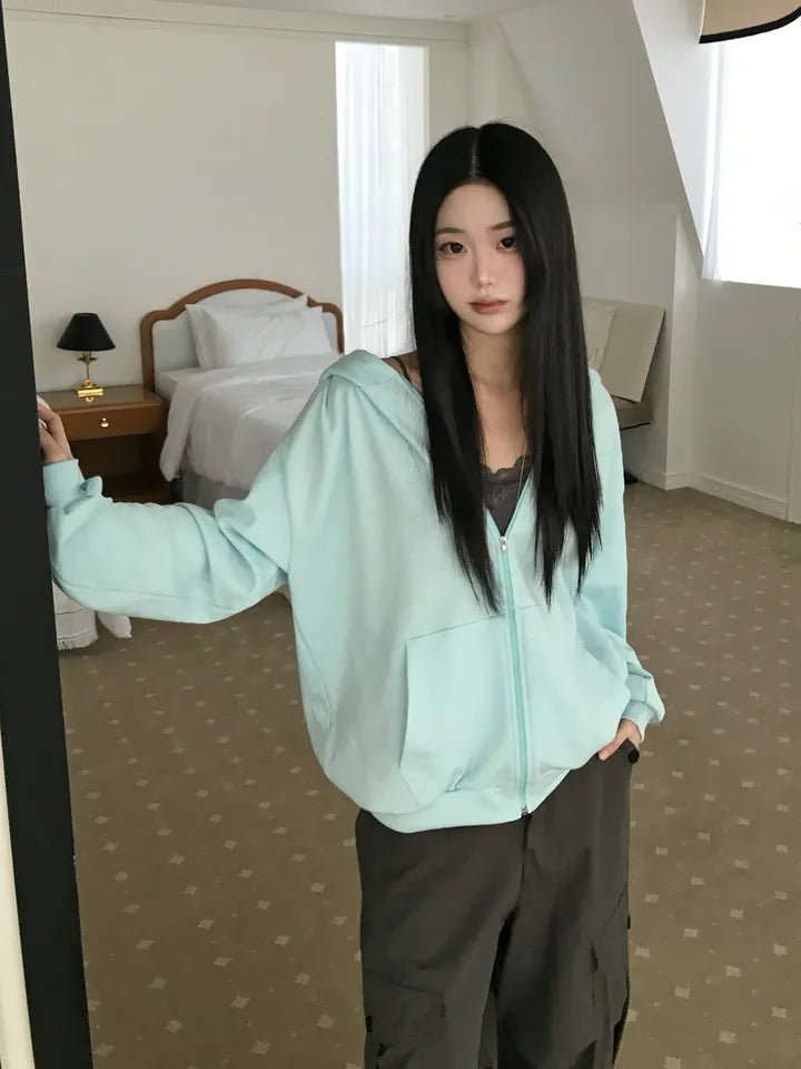寬鬆全拉鍊連帽外套 八色入