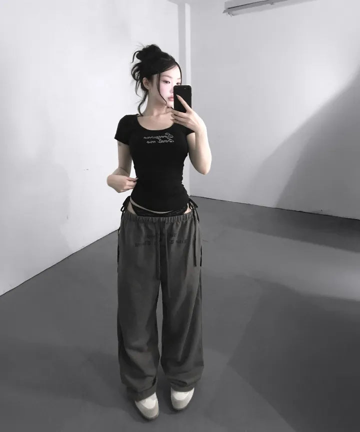 蕾絲綁帶闊腿褲 三色入