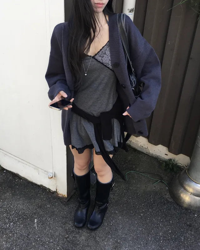 Lace拼布吊帶短裙 三色入