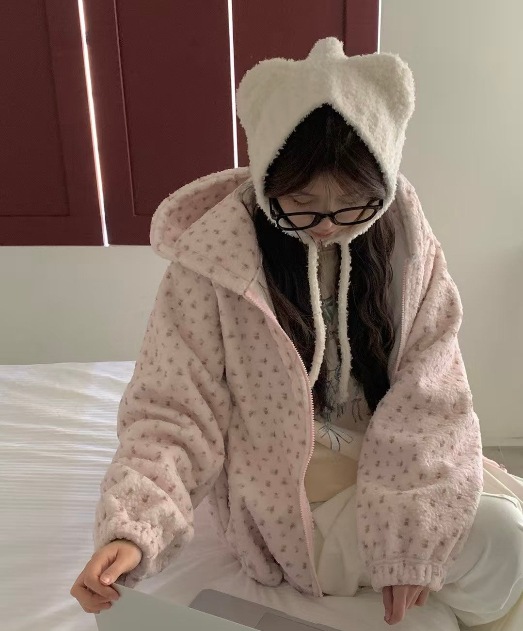 碎花毛毛外套