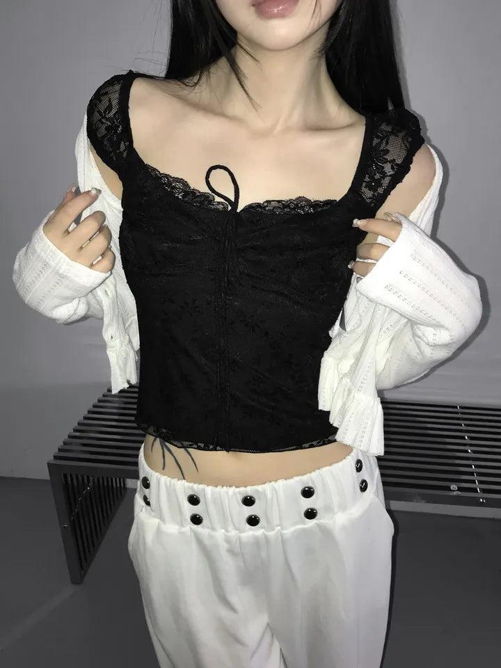 蕾絲方領短上衣 兩色入