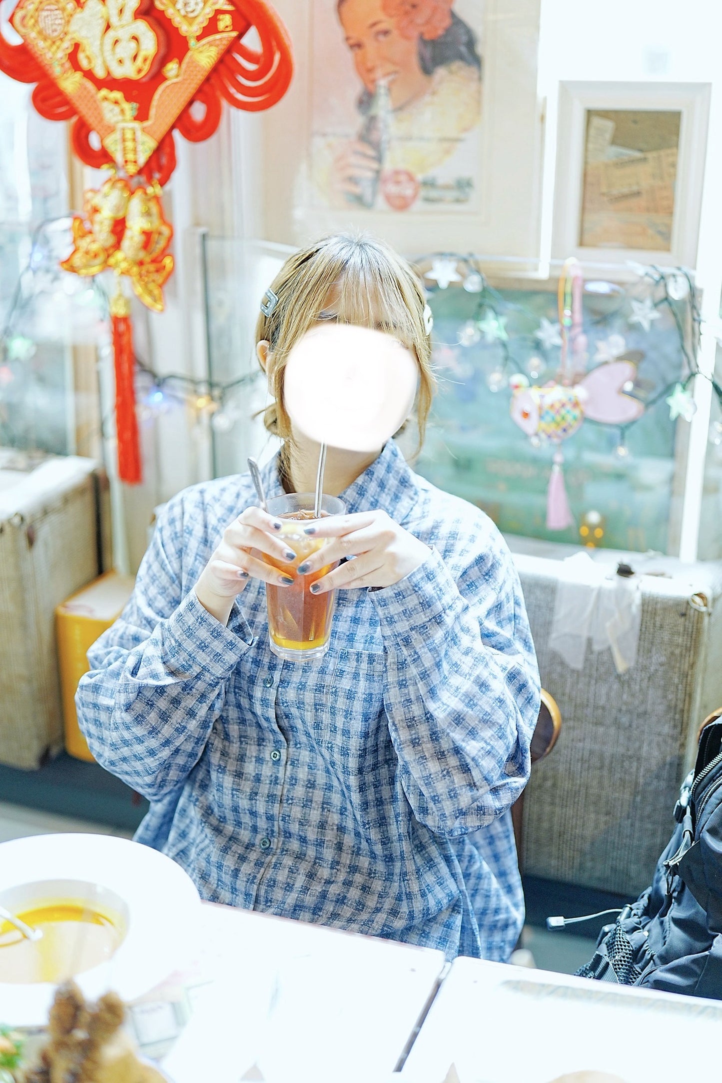 復古格紋ruffle襯衫 兩色入￼￼￼￼