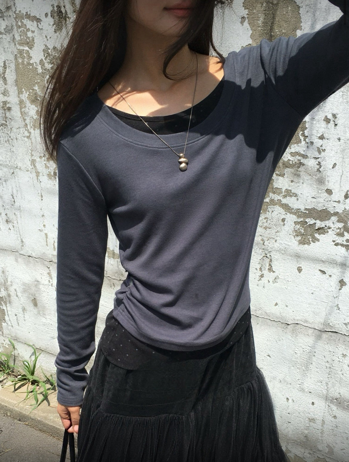 波點假兩件長袖上衣 三色入